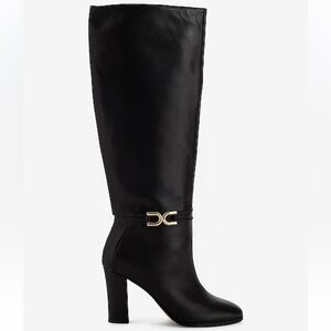 Express Black Heeled Boots with Gold Accent
